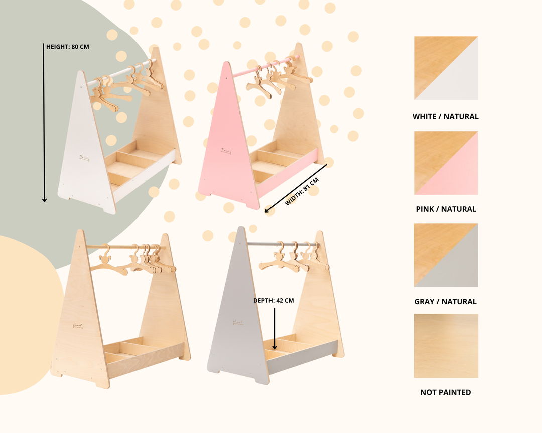 Montessori tøjstativ til selvstændige børn, pink