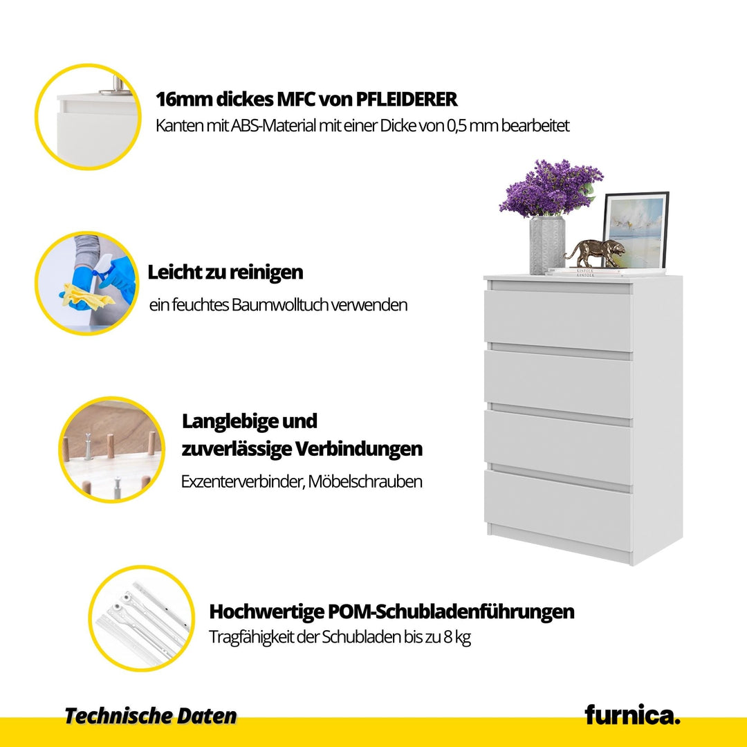 GABRIEL – kommode / sideboard med 4 skuffer – antracit / hvid højglans – H92 cm B60 cm D33 cm