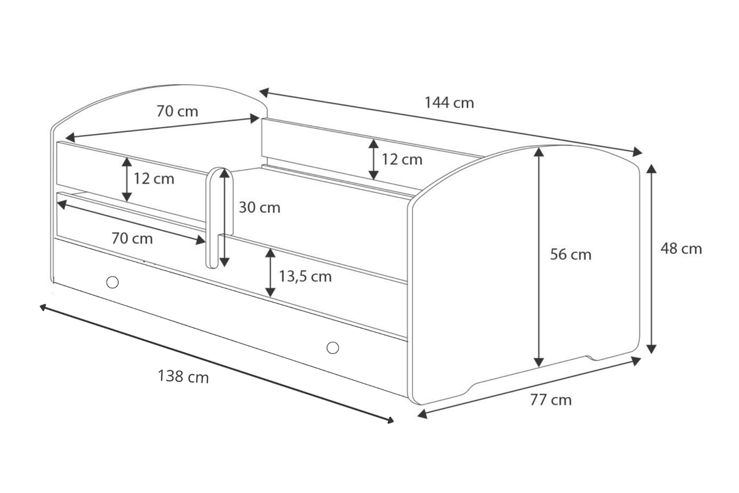 Enkeltseng Luk 140x70 med skuffe