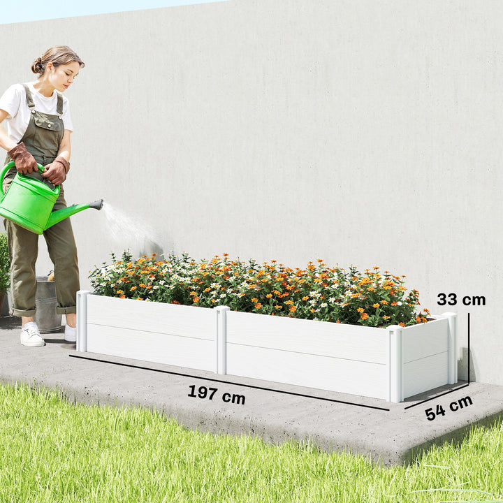 Højbed af plastik, stikbart plantebed med gør-det-selv-montering, kold ramme, 197 x 54 x 33 cm, hvid
