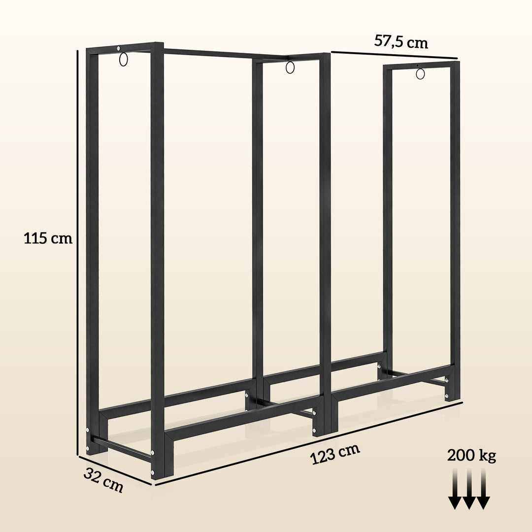 Brænderist, to sektioner, stel i rustfrit stål, op til 200 kg, 123 x 32 x 115 cm, sort