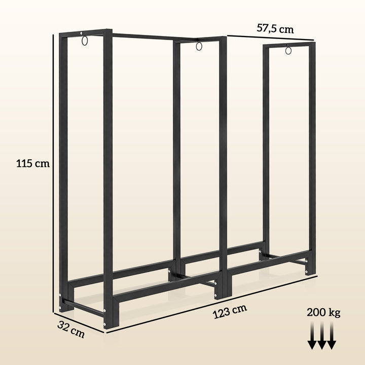 Brænderist, to sektioner, stel i rustfrit stål, op til 200 kg, 123 x 32 x 115 cm, sort