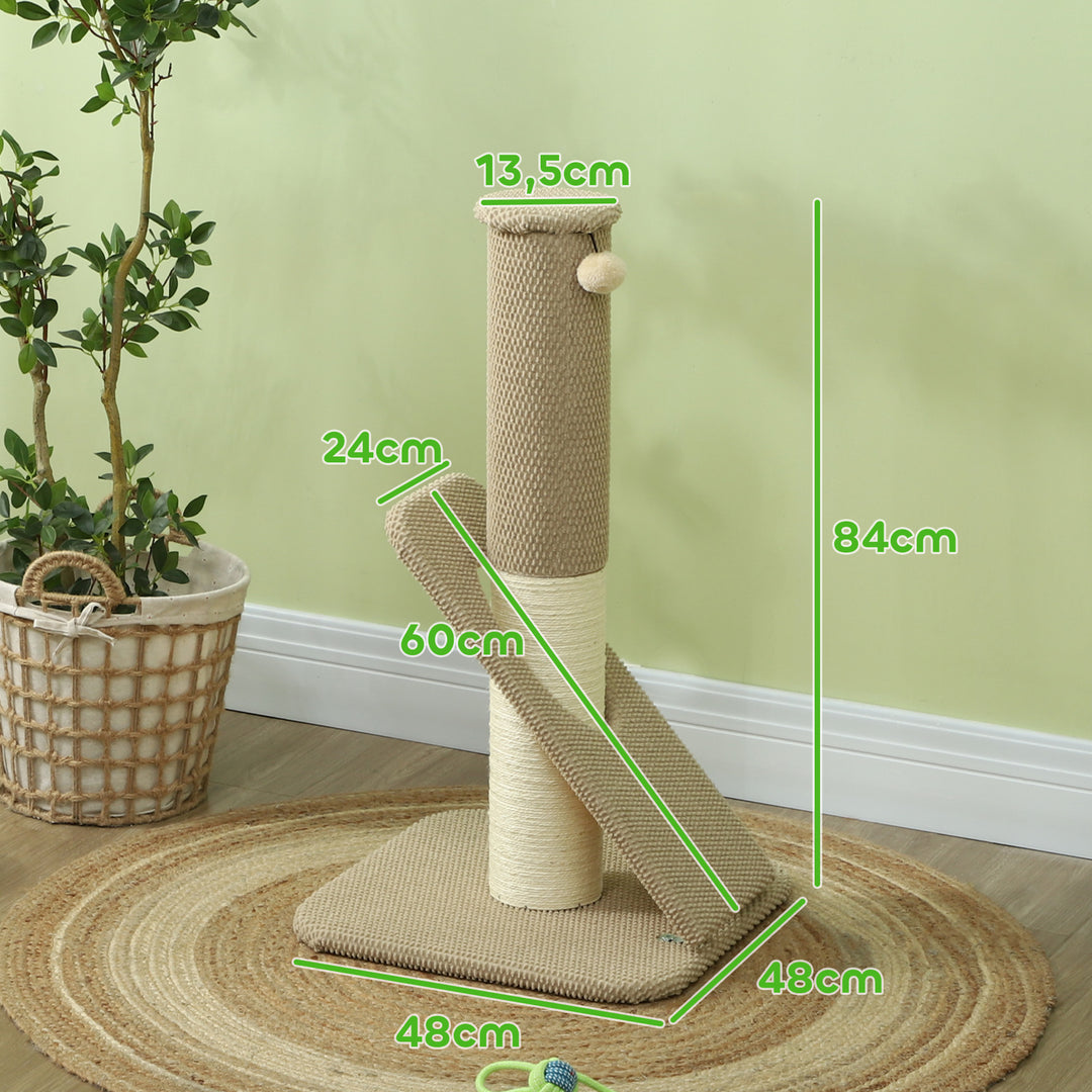 Kradsetræ til katte med måtte, stolpe og legebold, tæppe og sisal, 84 cm, lysebrun