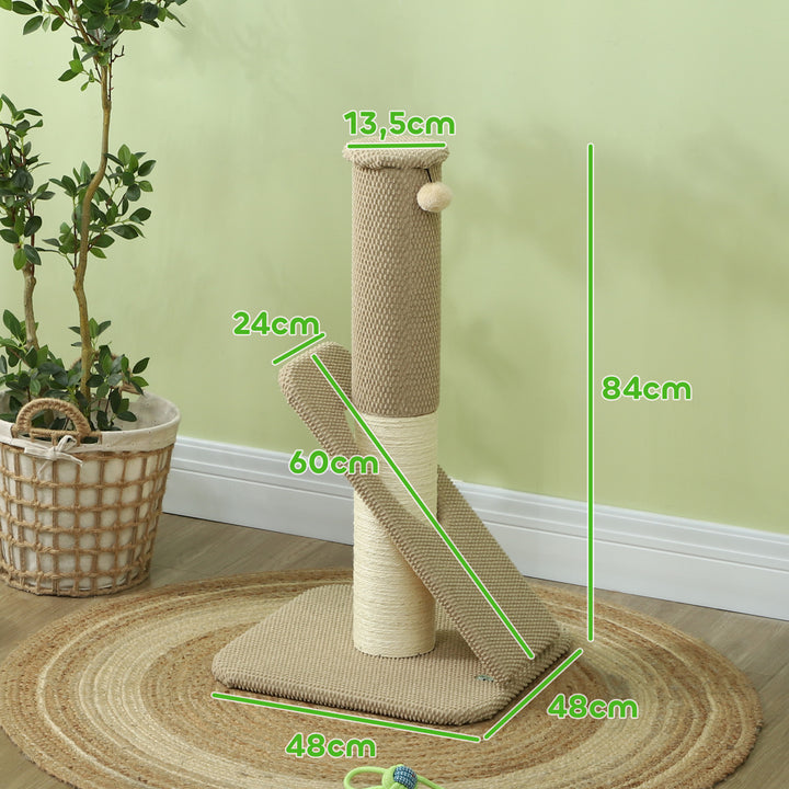 Kradsetræ til katte med måtte, stolpe og legebold, tæppe og sisal, 84 cm, lysebrun