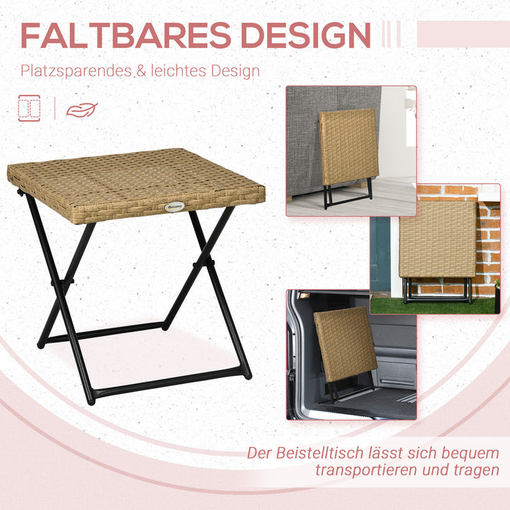 Polyrattan balkonbord, foldbart, stålstel, let at rengøre, 40x40x40 cm, natur