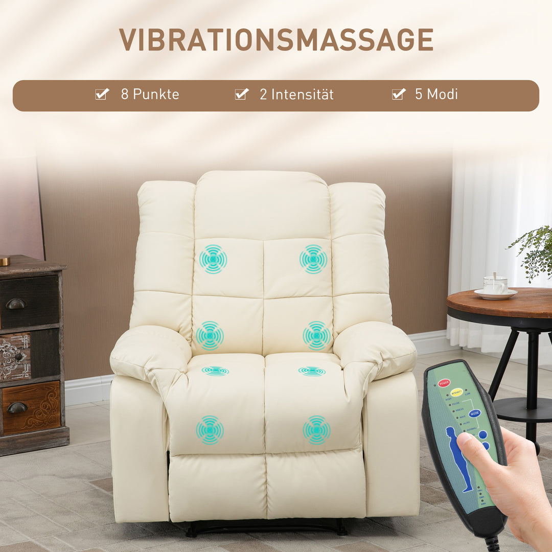 Massagestol, afslappende stol, 8 vibrationspunkter, hvilefunktion, kunstlæder, cremehvid, 94x99x99cm