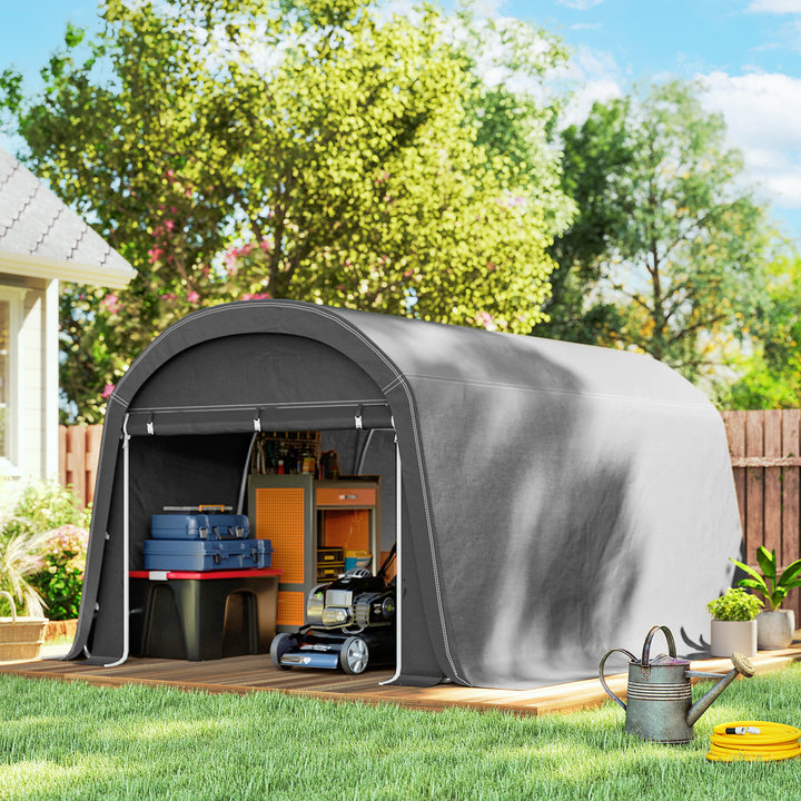 Haveskur med plastikpresenning, værktøjstelt, mobil garage, 300B x 450D x 230H cm, mørkegrå