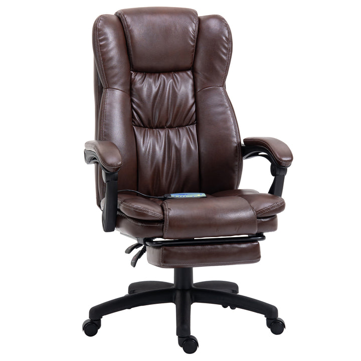 Justerbar drejestol med fodstøtte, nakkestøtte, massagefunktion, kunstlæder, 68,5 x 68,5 x 113-121 cm, brun