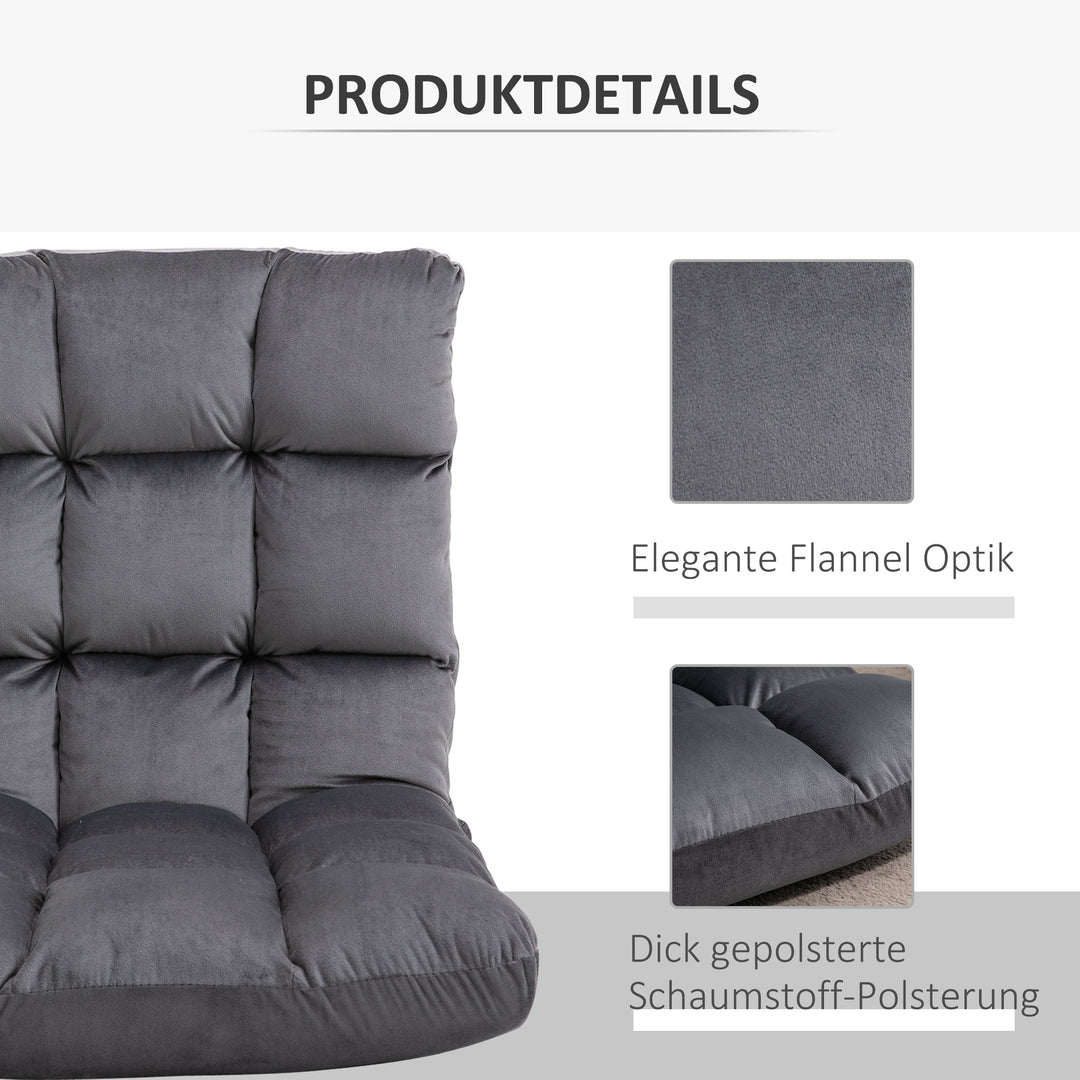 Lænestol gæstemadras gulvstol, justerbar ryglæn, velourlook, 55 cm x 71 cm x 53,5 cm, grå