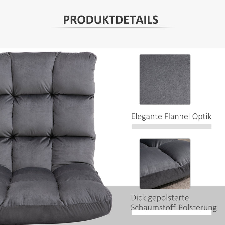 Lænestol gæstemadras gulvstol, justerbar ryglæn, velourlook, 55 cm x 71 cm x 53,5 cm, grå