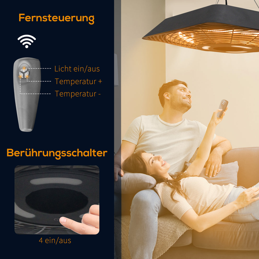 Infrarød varmeapparat 2000 watt varmeapparat med fjernbetjening 3 varmeindstillinger beskyttelsesdæksel led-display ip45 varmeradiator terrassevarmer stående varmeapparat infrarød varmeapparat sort