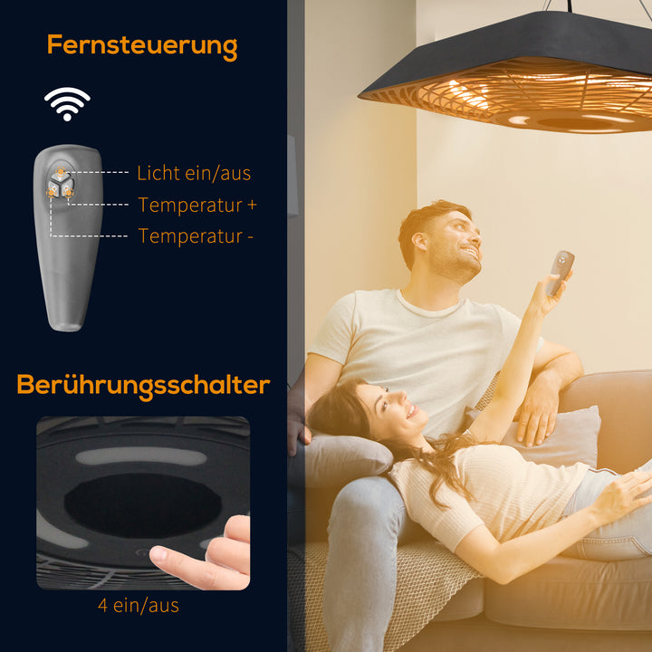 Infrarød varmeapparat 2000 watt varmeapparat med fjernbetjening 3 varmeindstillinger beskyttelsesdæksel led-display ip45 varmeradiator terrassevarmer stående varmeapparat infrarød varmeapparat sort