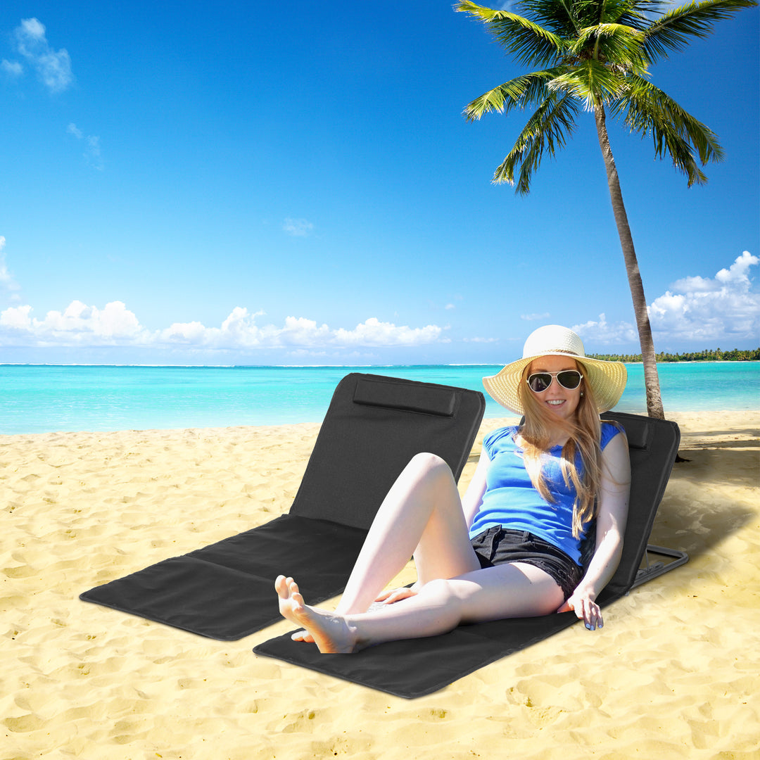 Strandstol, solseng, havestol, foldbar, justerbar ryglæn, sidelomme, 48 cm x 134 cm x 33-43 cm, sort