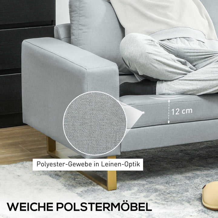 3-Personers sofa, sofa med massivt træstel, metalben, enkelt design, lysegrå
