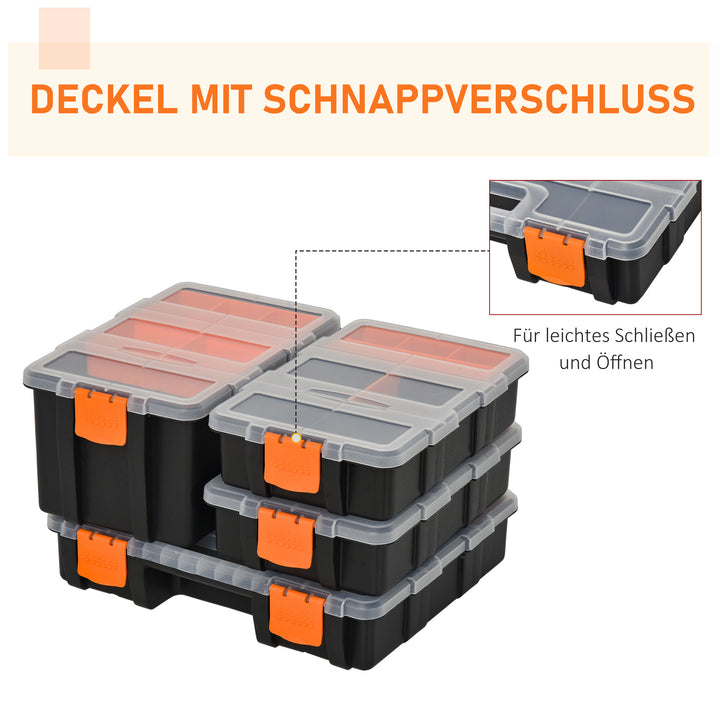 4 Stk. værktøjsopbevaringskasse multifunktionel værktøjskasse sorteringskasse smådele magasindele plast orange+sort 28,7 x 22,5 x 5,5 cm