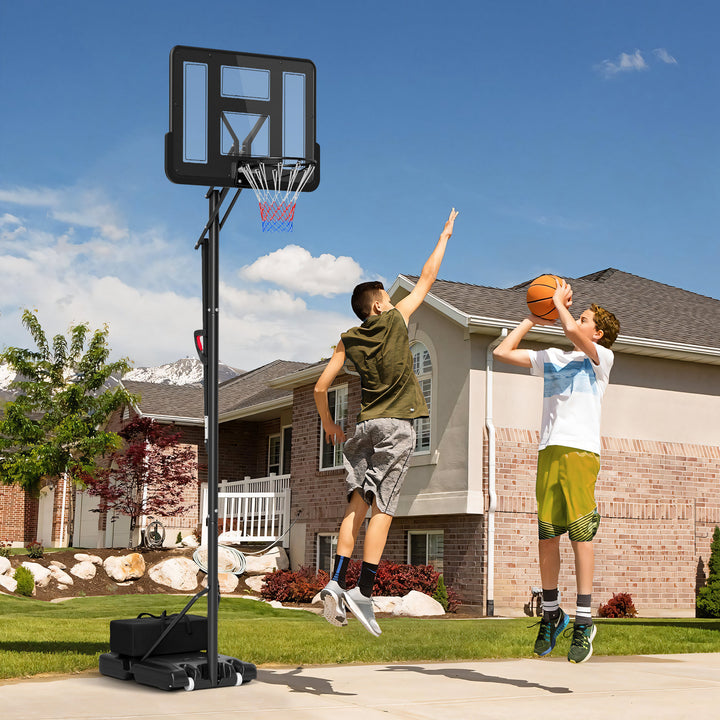 Basketballstativ, højdejusterbar kurvhøjde 235-305 cm, fyldbar bund med hjul, sort