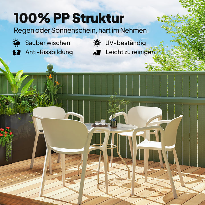 Havestolsæt med 4 vejrbestandige havestole af plastik, stabelstol med armlæn, ryglæn, belastningskapacitet op til 120 kg