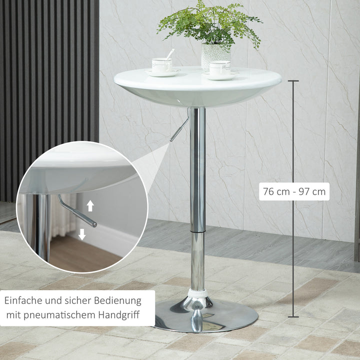 Barbord moderne spisebord højdejusterbart bistrobord højt bord diskbord skrivebord rundt metal abs lak hvid ø61 x 76-97 cm