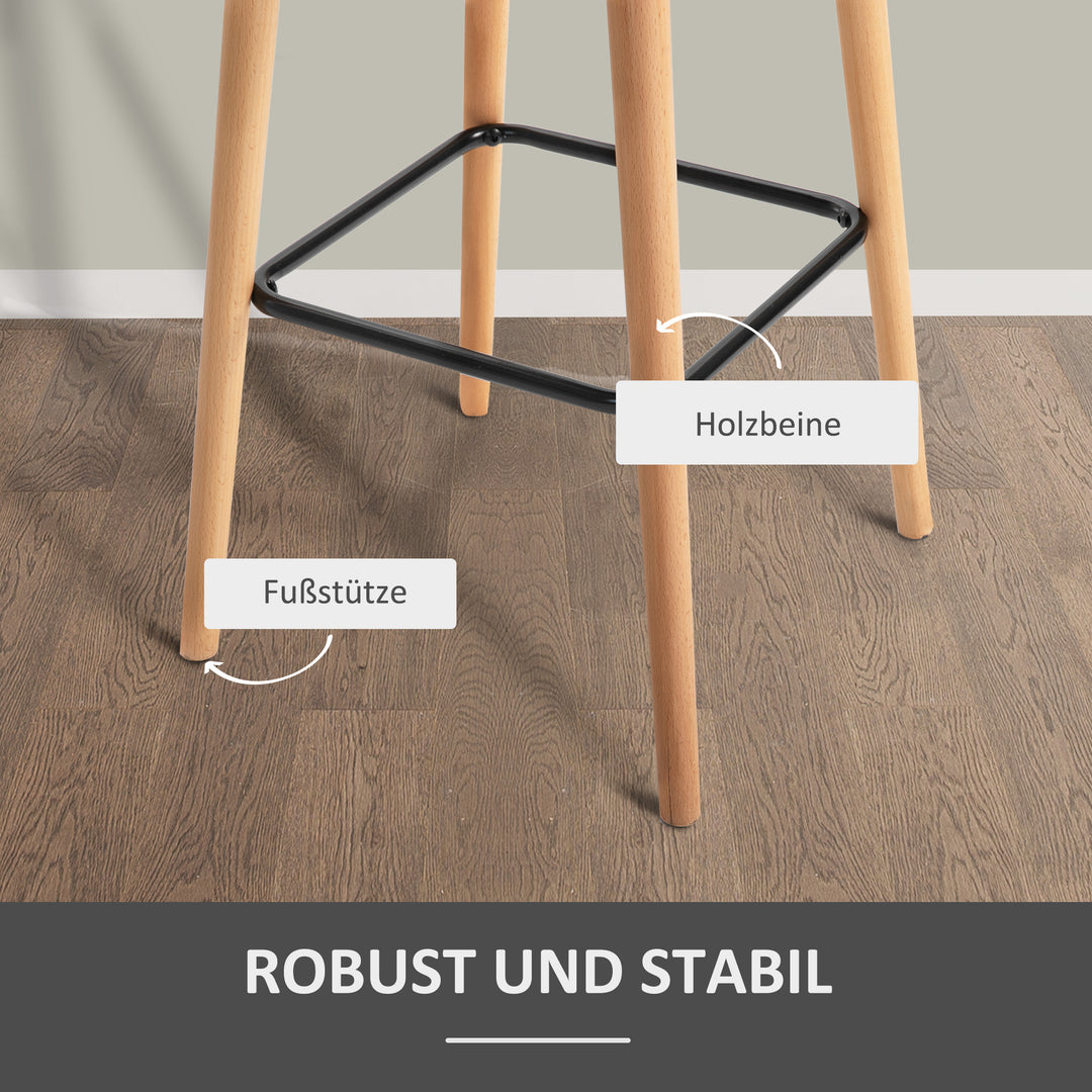 Sæt med 2 barstole, inklusive fodskammel, massivt træ, 55 cm x 48 cm x 100 cm, beige