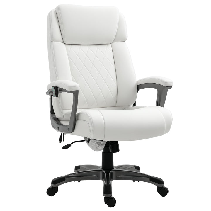 Massage kontorstol 6-punkts massage drejestol ergonomisk stol justerbar kunstlæder med buet nakkestøtte og armlæn hvid 70 x 76,5 x 114-124 cm