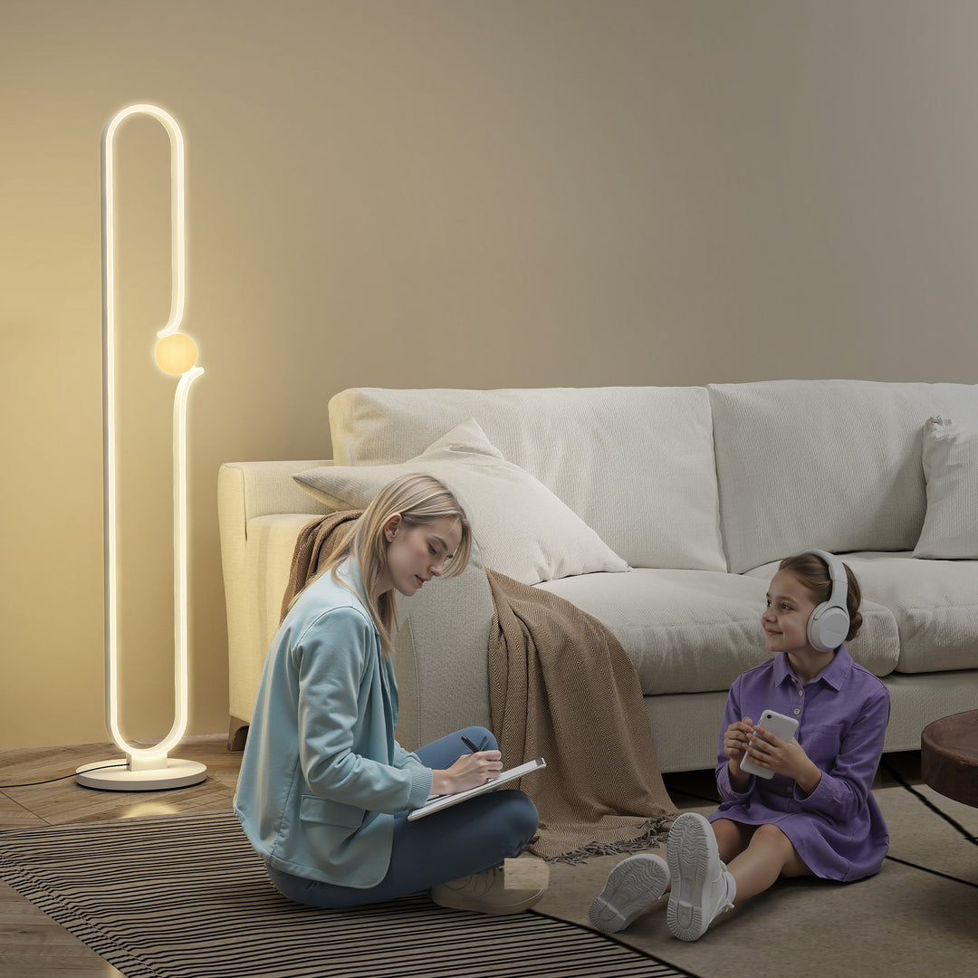 Led-gulvlampe, nodedesign, glasskærm, metal, plastik, hvid