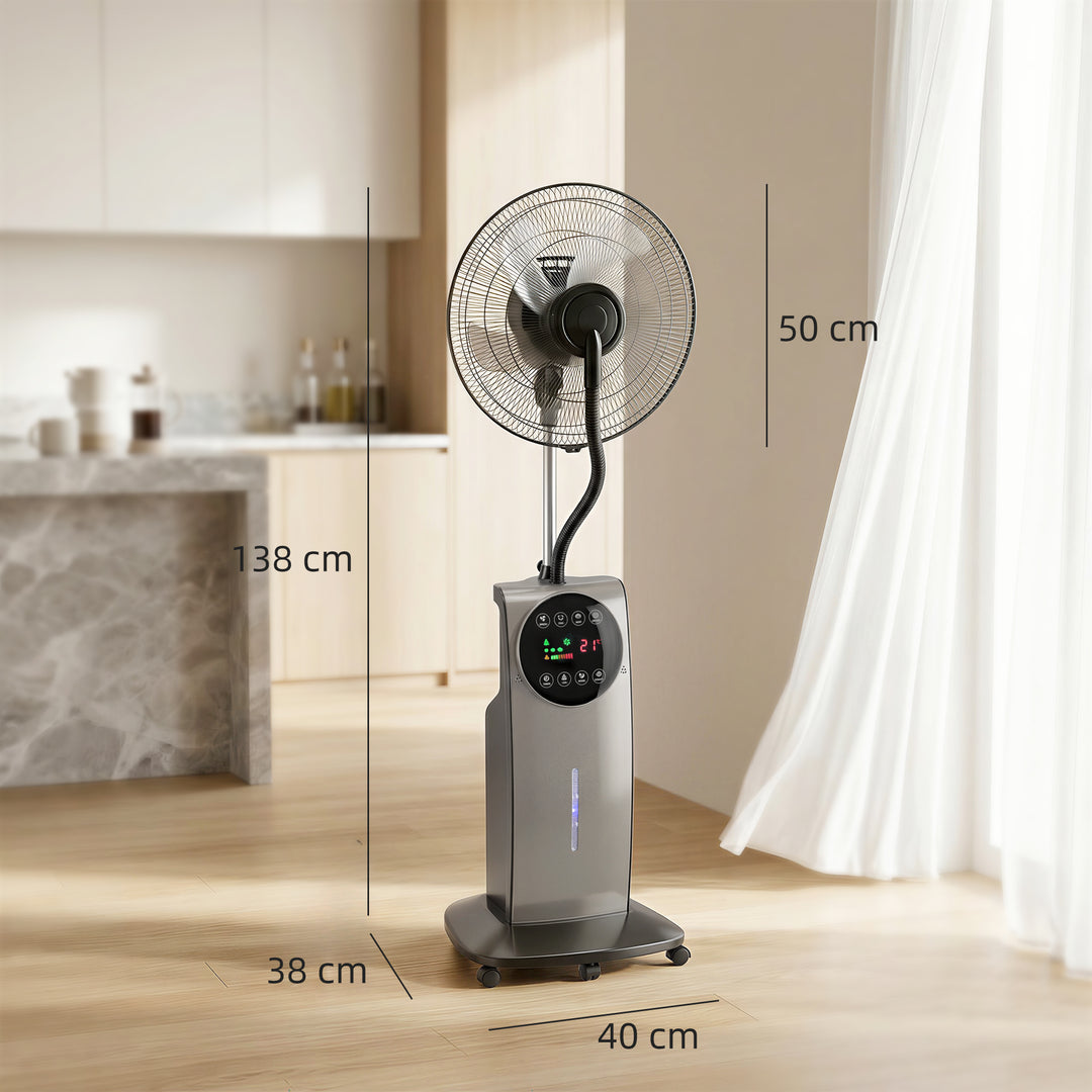 Dugblæser med fjernbetjening, piedestalblæser med vandtåge, 70° oscillation, 3 hastigheder, 3 tilstande, 3,1L vandtank