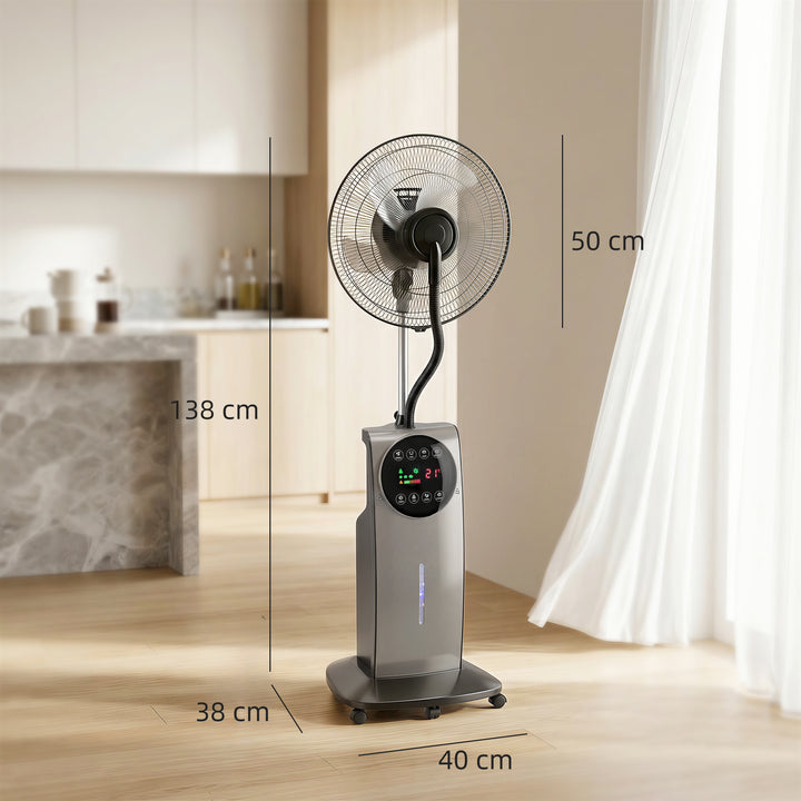 Dugblæser med fjernbetjening, piedestalblæser med vandtåge, 70° oscillation, 3 hastigheder, 3 tilstande, 3,1L vandtank