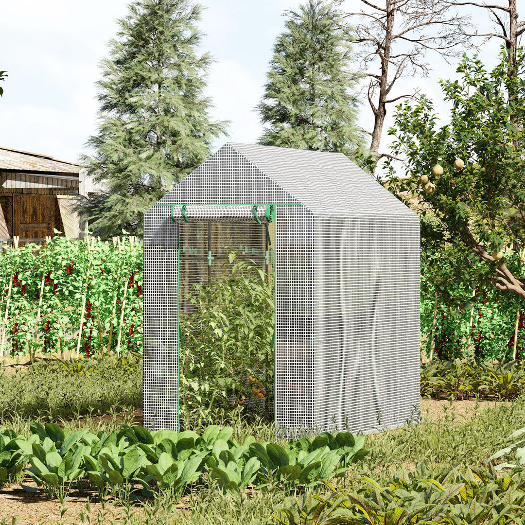 Walk-in polytunnel drivhus med 4 hylder, tomatdrivhus, drivhus, kold ramme med dør, grøn, stål, PE, 120 x 186 x 190 cm