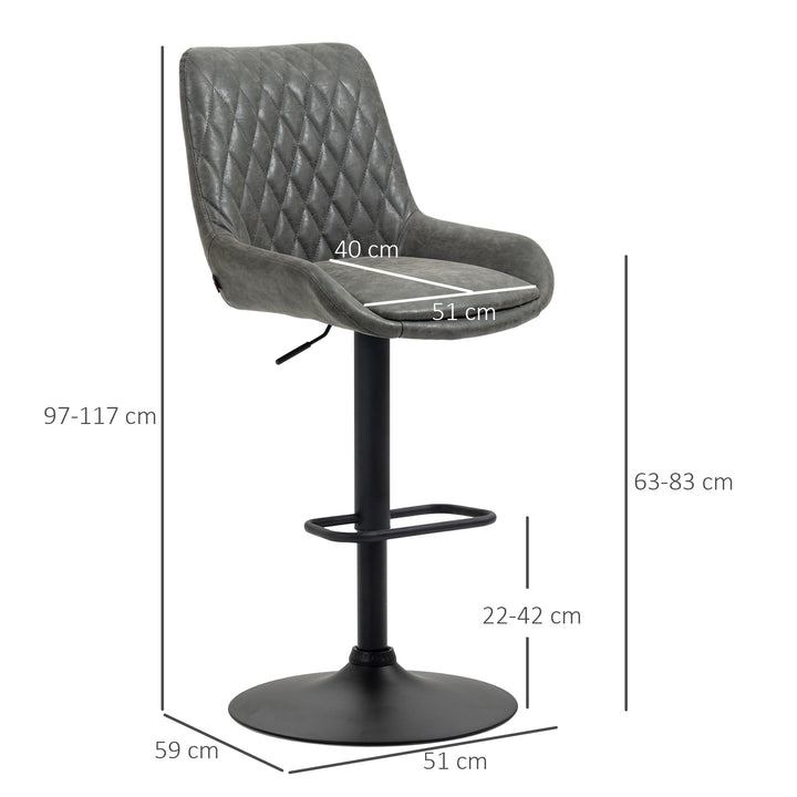 Barstol køkkenstol designerstol, højdejusterbar, med fodstøtte, 51 cm x 59 cm x 117 cm, mørkegrå + sort