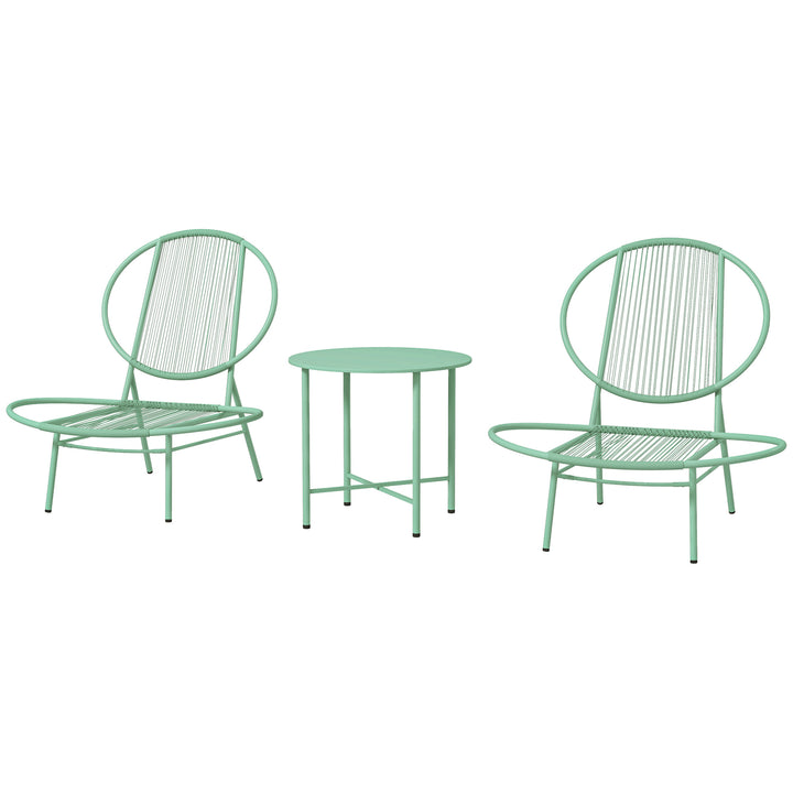 3-Delt polyrattan bistrosæt, vejrbestandigt havemøbelsæt med bistrobord og muslingeformede havestole, grøn