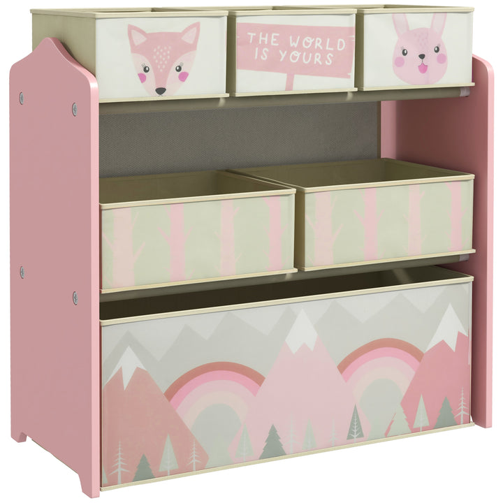 Børnegarderobe med 6 stofkasser, sødt design, 63x30x66 cm, lyserød