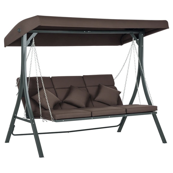 3-Personers gynge med justerbar baldakin, op til 270 kg, brun, 198 x 118 x 168 cm