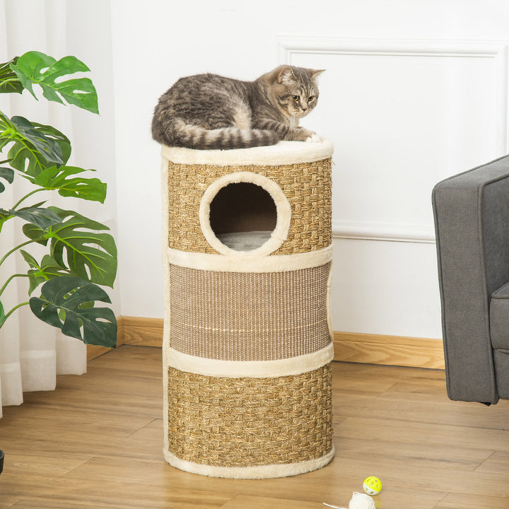 Kradsetønde, højde 70 cm, kradsetræ til katte 3 niveauer kradsetræ klatretræ kattemøbler med sisal plys