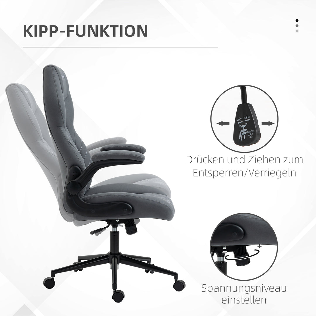 Kontorstol med ryglæn, højdejusterbart, foldbare armlæn, vippefunktion, mørkegrå