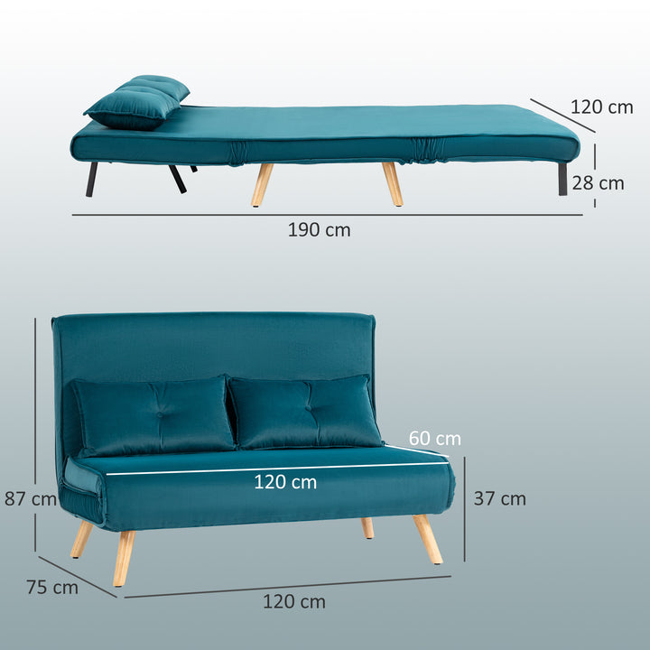 2-personers sovesofa, kan laves om til seng, justerbar ryglæn, stofbetræk, metalstel, grøn