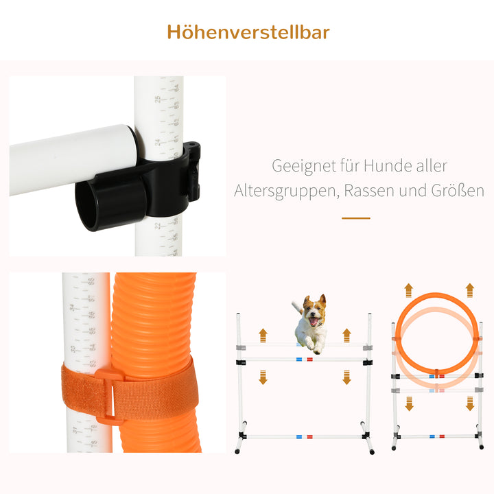 3-Delt agilitysæt til hunde, træning til kæledyr, hundetræningssæt, inklusive taske, nem at bære, plastik, hvid+gul