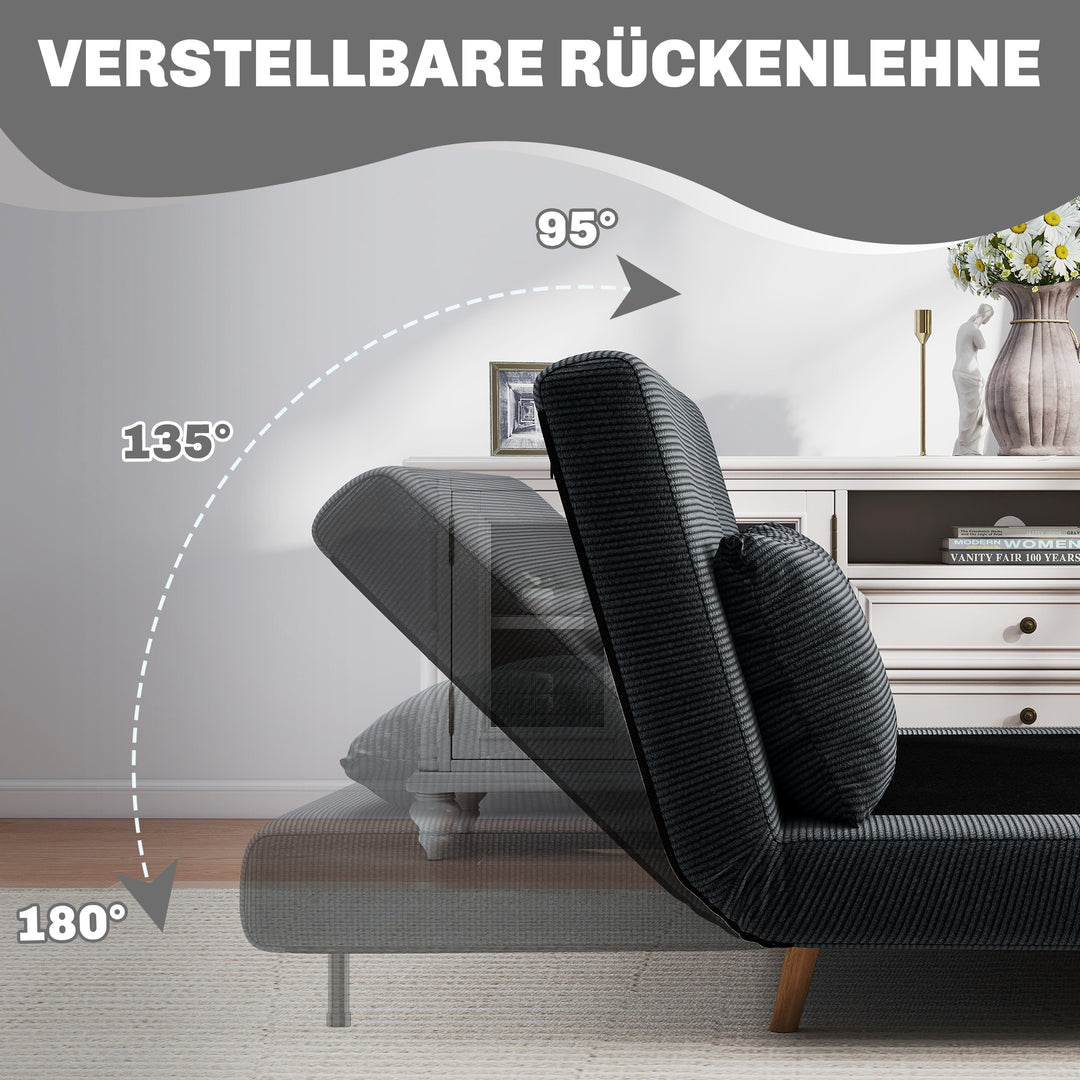 Sovesofa, gæsteseng, 3-positions justerbar ryglæn, corduroy-look, op til 120 kg, 141 x 90 x 81 cm, mørkegrå
