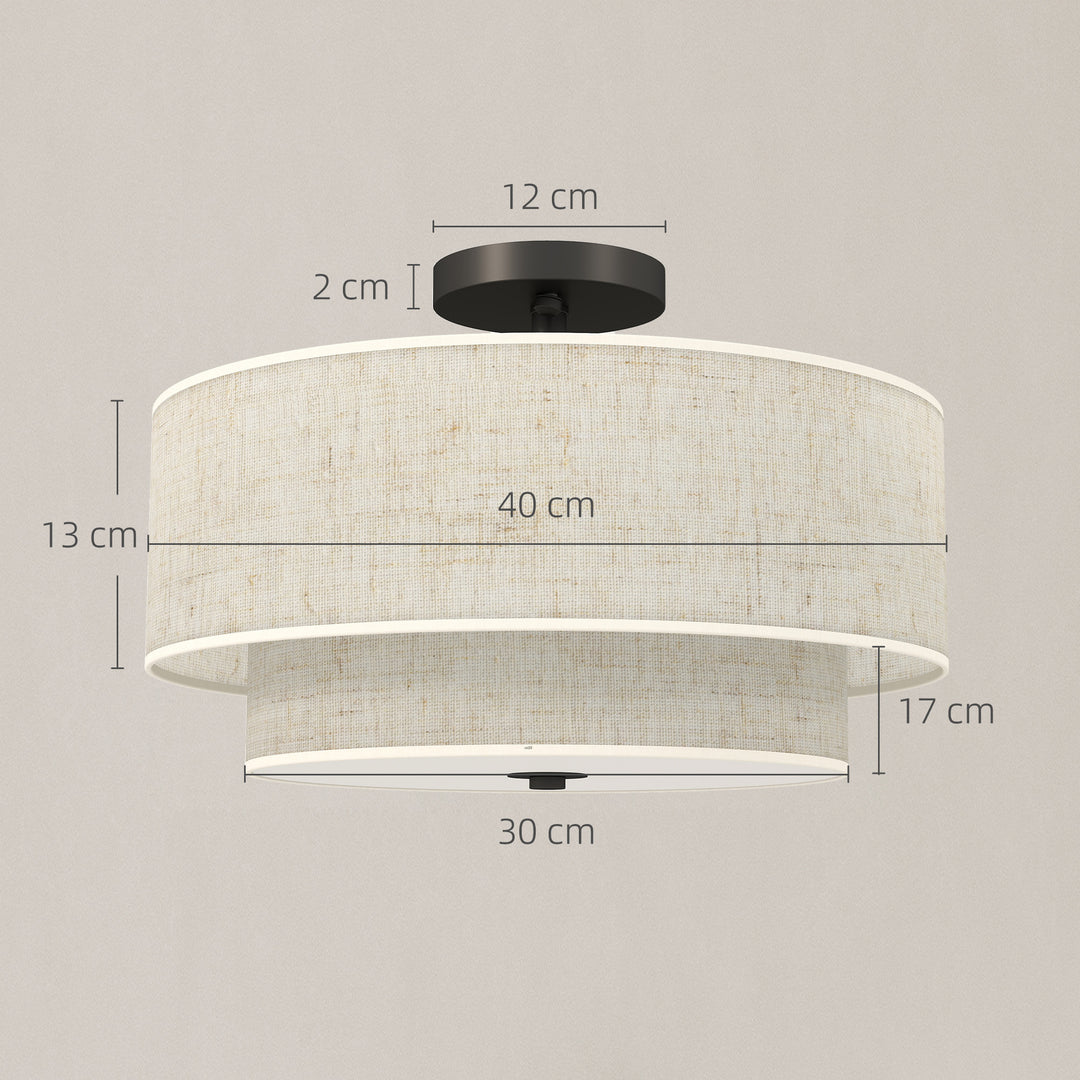 Loftlampe, pendel med dobbeltskærme i linned look, cremehvid