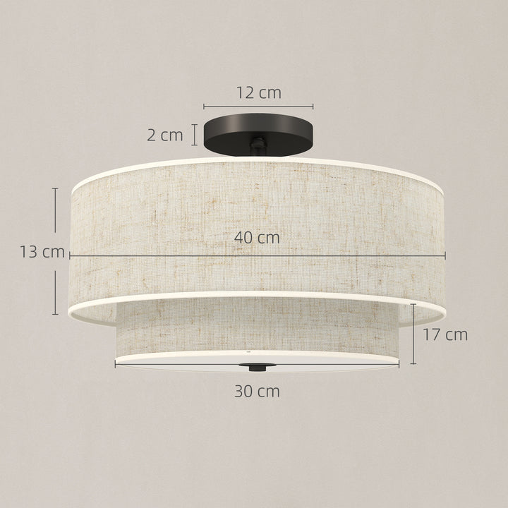 Loftlampe, pendel med dobbeltskærme i linned look, cremehvid