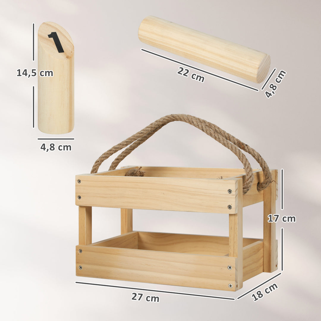 Mölkky-spil, Kubb Viking-kastespil i træ med 12 kegler, 1 pind, transportkasse til familier og grupper