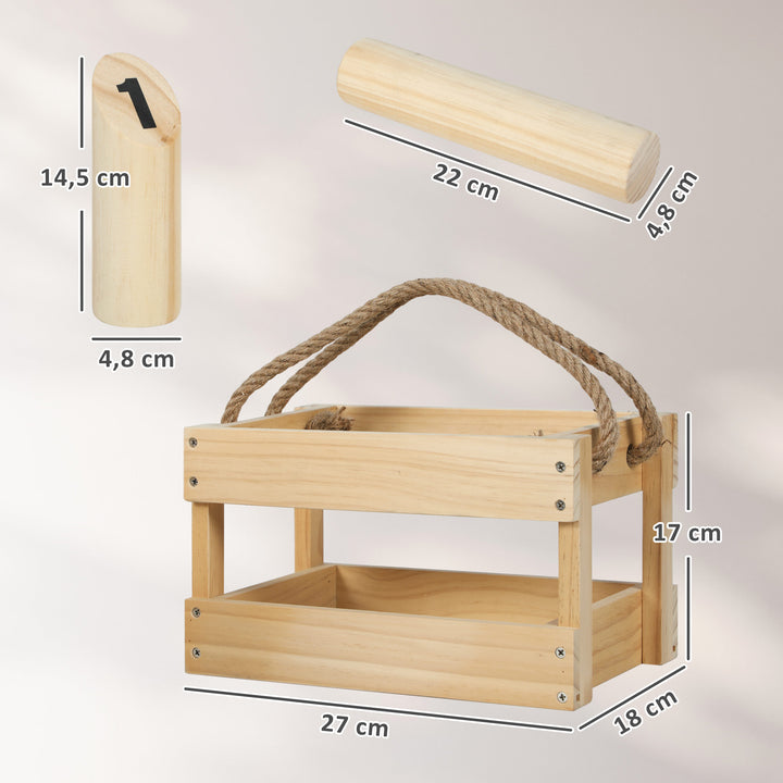 Mölkky-spil, Kubb Viking-kastespil i træ med 12 kegler, 1 pind, transportkasse til familier og grupper