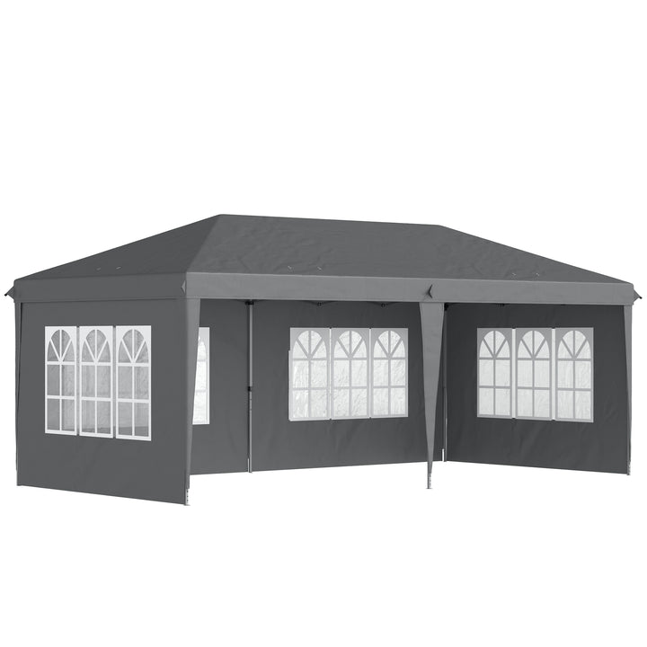 Pavillon ca. 3x6m Vandtæt Pop-up Foldepavillon med 4 sidepaneler, vindue, UV-beskyttelse, bæretaske grå