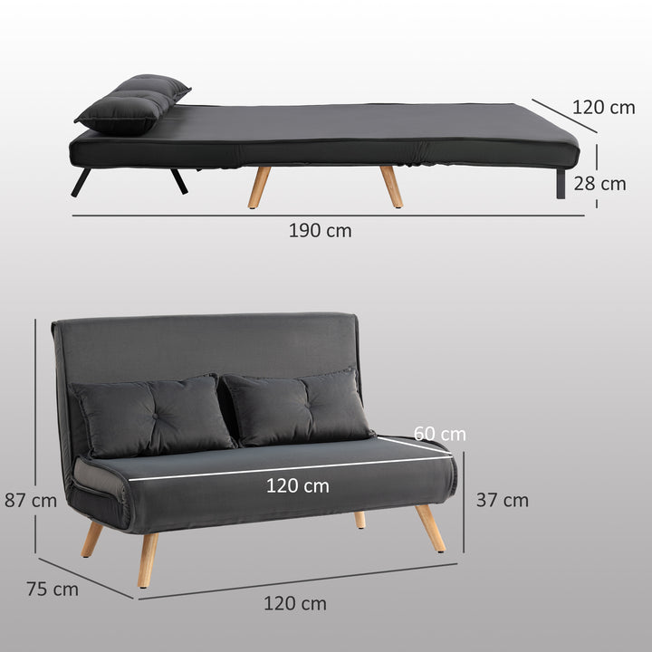 2-personers sovesofa, kan laves om til seng, justerbar ryglæn, stofbetræk, metalstel, grå