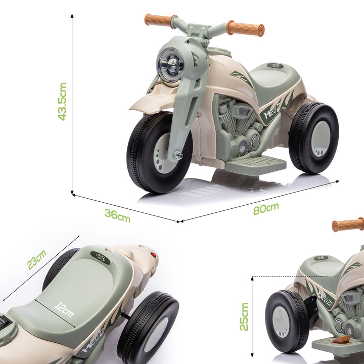 El-motorcykel til børn, 6v børnemotorcykel med musik, blæser 2,5-3 km/t, til 2-5 år gamle børn
