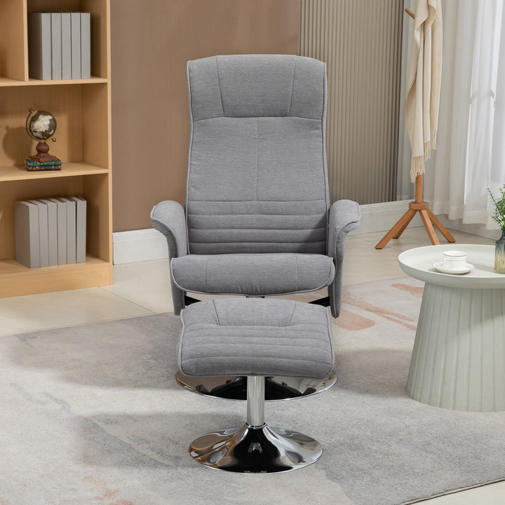 Lænestol med fodskammel, drejelig, ryglæn med justerbar stilling, op til 150 kg, 69 x 71 x 104 cm, grå