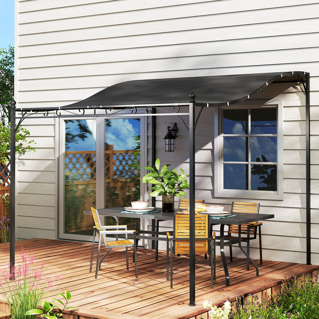 3 x 2,5 m Pergola, Vægmonteret havepavillon, vandafvisende, metalramme, drænhuller, skyggetag, mørkegrå