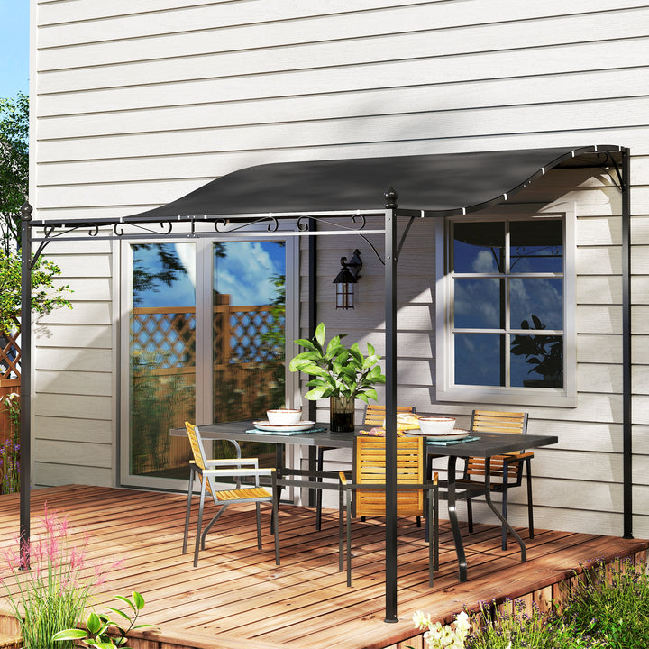 3 x 2,5 m Pergola, Vægmonteret havepavillon, vandafvisende, metalramme, drænhuller, skyggetag, mørkegrå