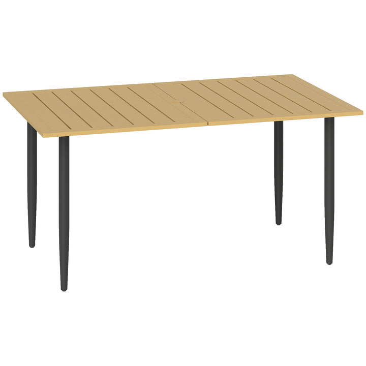 Havebord 150x90cm, vejrbestandigt balkonbord af stål, balkonbord med parasolhul, brunt