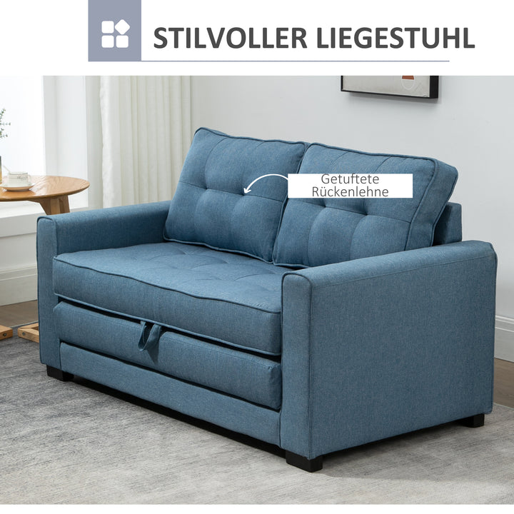 Sovesofa klapsofa 2-personers stof sovesofa sofa med sovefunktion sofasæt linen touch gummitræ blå 147,5 x 75 x 85 cm