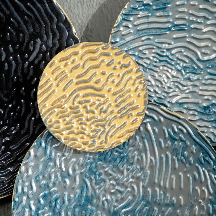 3D-vægdekoration med cirkler 121 cm x 4 cm x 53 cm metalblå + sort